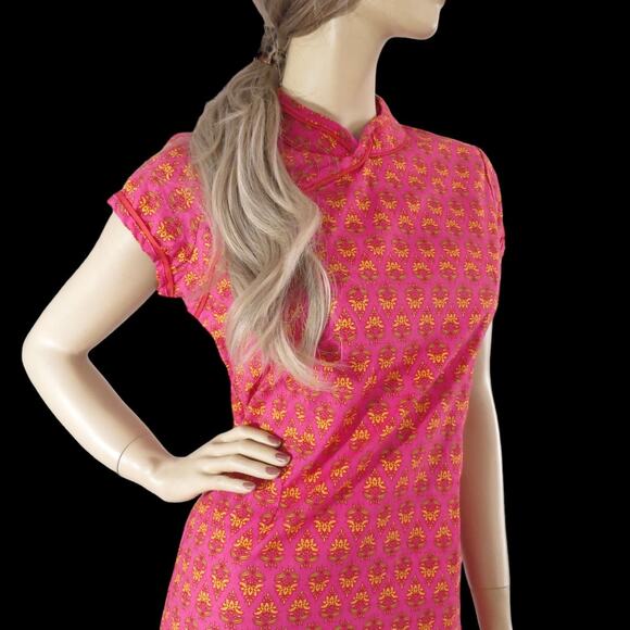 Mitra Pink Lotus Cheongsam Mini Dress M‎ NWT | Asian Inspired Boho Chic - Picture 2 of 10